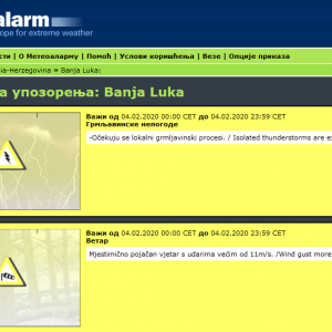 Упозорење: Могући снажни удари вјетра Упозорење: Могући снажни удари вјетра