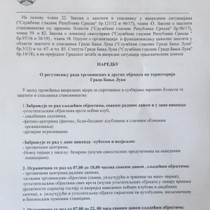 Nove preventivne mjere: Pogledajte naredbu i zaključak