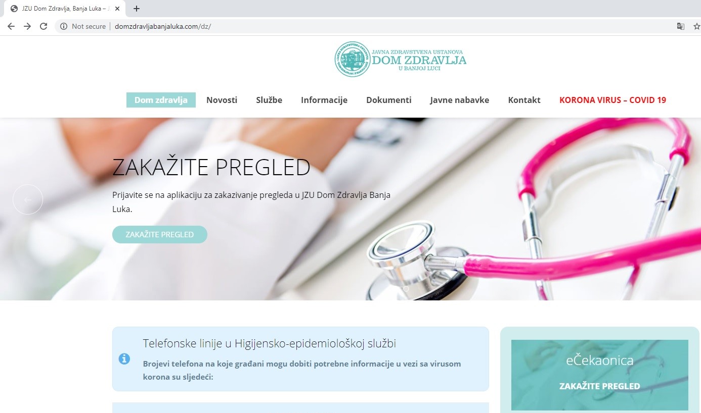  Апликација се налази на сајту Дома здравља Бања Лука