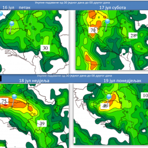 Упозорење на обилне падавине у наредна четири дана Упозорење на обилне падавине у наредна четири дана