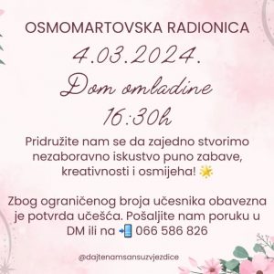 Занимљива осмомартовска радионица у Дому омладине Занимљива осмомартовска радионица у Дому омладине