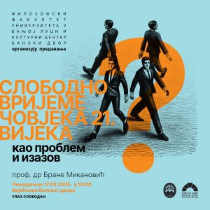 Предавање „Слободно вријеме човјека 21. вијека као проблем и изазов“ у понедјељак у Банском двору